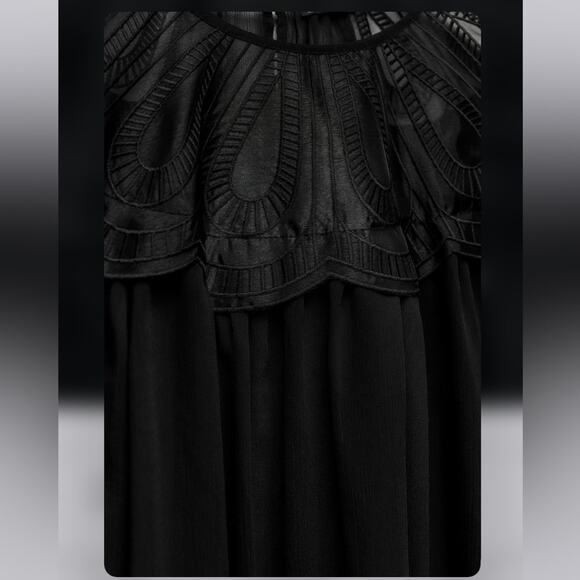 Zara Black ORGANZA BIB COLLAR BLOUSE Size Large - Picture 7 of 12